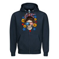 Navy American mom skull Zipper Hoodie - Neo Western