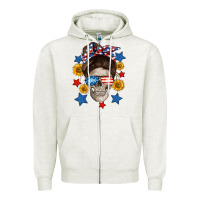 Oatmeal Heather American mom skull Zipper Hoodie - Neo Western