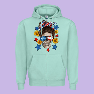 American Mom Skull Zipper Hoodie Designed By Neo Western