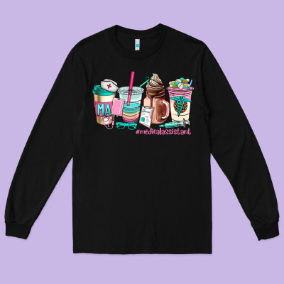 Medical Assistant Coffee Cup Long Sleeve Tee Designed By Adodesignshop