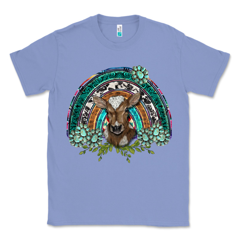 Turquoise Gemstones Brown Baby Cow  Rainbow Classic Tee by BarkalooDesign | Teevron