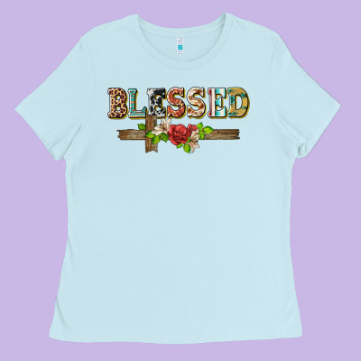 Blessed And Floral Cross Ladies Tee Designed By Barkaloodesign