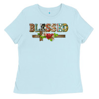 Baby Blue blessed and floral cross Ladies Tee - BarkalooDesign