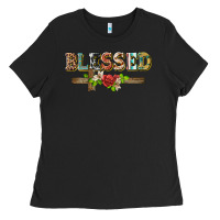 Black blessed and floral cross Ladies Tee - BarkalooDesign