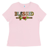 Bubblegum Pink blessed and floral cross Ladies Tee - BarkalooDesign