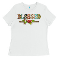White blessed and floral cross Ladies Tee - BarkalooDesign