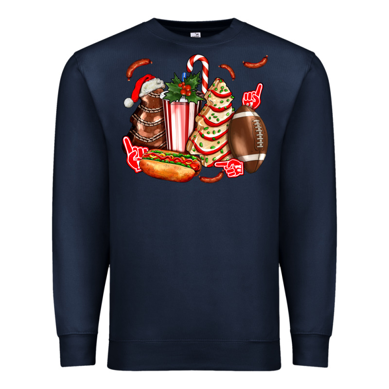 Christmas Tree Cake American Football  Ball And Hot Dogs Ado Premium Sweatshirt by AdoDesignShop | Teevron