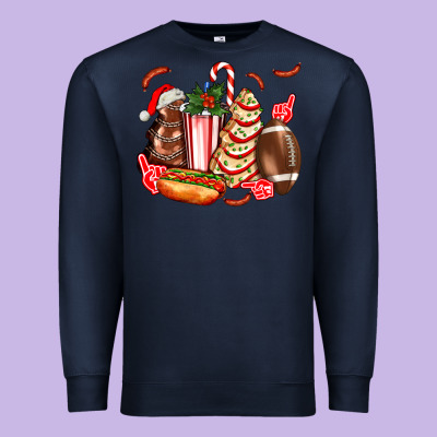 Christmas Tree Cake American Football  Ball And Hot Dogs Ado Premium Sweatshirt Designed By Adodesignshop