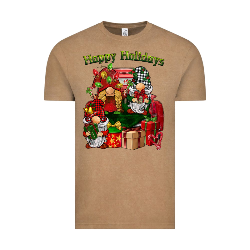 Happy Holidays Gnomes Truck Vintage Tee by BarkalooDesign | Teevron