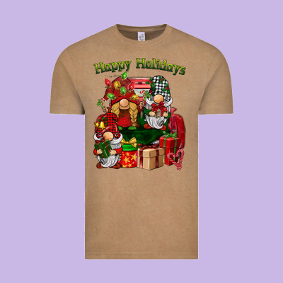 Happy Holidays Gnomes Truck Vintage Tee Designed By Barkaloodesign