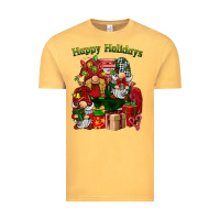 Vintage Mustard happy holidays gnomes truck Vintage Tee - BarkalooDesign