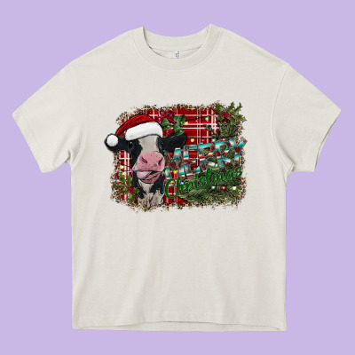 Merry Christmas Cow Heavy Core Tee Designed By Cowhidedigitalart