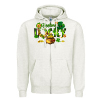 Oatmeal Heather feeling lucky Zipper Hoodie - FaDigitalArtStudio