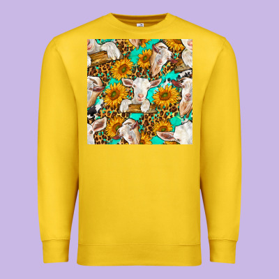 Sunflowers And Goat Western Seamless Pattern Premium Sweatshirt Designed By Bundleandbundleshop