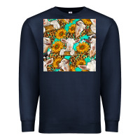 Navy sunflowers and goat western seamless pattern Premium Sweatshirt - BundleAndBundleShop