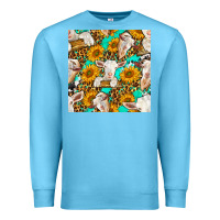 Ocean Blue sunflowers and goat western seamless pattern Premium Sweatshirt - BundleAndBundleShop