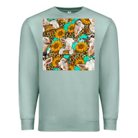 Seafoam sunflowers and goat western seamless pattern Premium Sweatshirt - BundleAndBundleShop