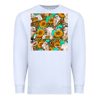 White sunflowers and goat western seamless pattern Premium Sweatshirt - BundleAndBundleShop