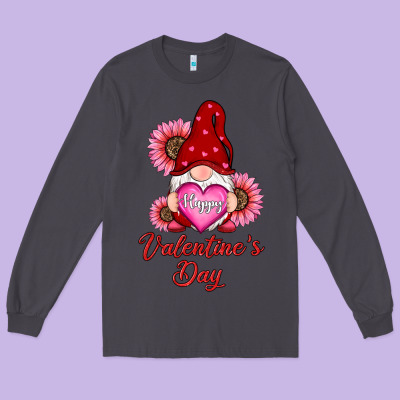 Happy Valentine's Day Gnomes With Sunflower Long Sleeve Tee Designed By Ranaportraitstore