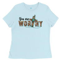 Baby Blue you are worthy cross Ladies Tee - BarkalooDesign