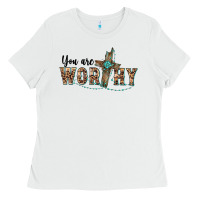 White you are worthy cross Ladies Tee - BarkalooDesign