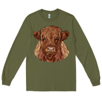 Army Green highland cow Long Sleeve Tee - RanaPortraitStore