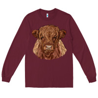 Burgundy highland cow Long Sleeve Tee - RanaPortraitStore