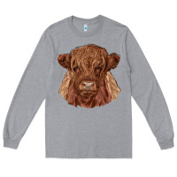 Heather Grey highland cow Long Sleeve Tee - RanaPortraitStore