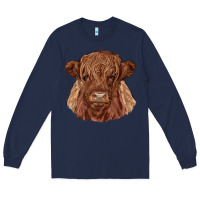 Navy highland cow Long Sleeve Tee - RanaPortraitStore
