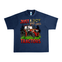 Navy just a boy who loves tractors red tractor Urban Heavy Tee - BarkalooDesign