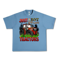 Pebble Blue just a boy who loves tractors red tractor Urban Heavy Tee - BarkalooDesign