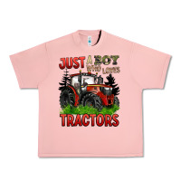 Just A Boy Who Loves Tractors Red Tractor Urban Heavy Tee | Teevron