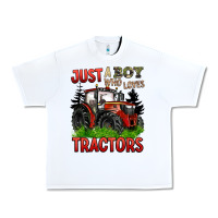 White just a boy who loves tractors red tractor Urban Heavy Tee - BarkalooDesign