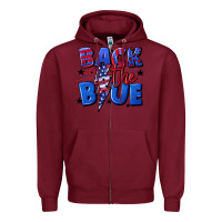 Burgundy Back the blue with lightning bolt 4th of july Zipper Hoodie - CowGirlArtShop