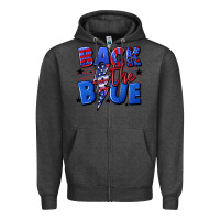Charcoal Heather Back the blue with lightning bolt 4th of july Zipper Hoodie - CowGirlArtShop