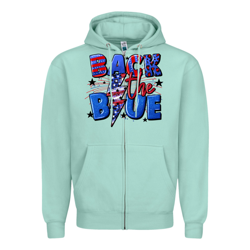 Back The Blue With Lightning Bolt 4th Of July Zipper Hoodie by CowGirlArtShop | Teevron