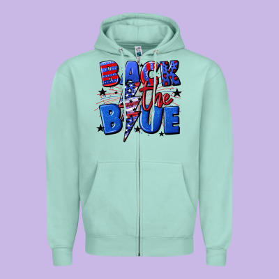 Back The Blue With Lightning Bolt 4th Of July Zipper Hoodie Designed By Cowgirlartshop