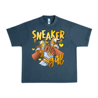 Midnight Navy yellow sneaker girl afro woman Urban Heavy Tee - RanaPortraitStore
