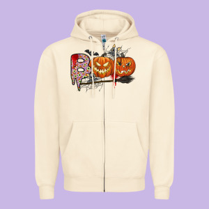 Boo Zipper Hoodie Designed By Cowhidedigitalart
