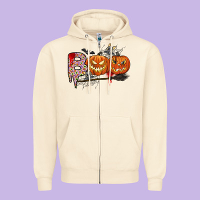 Boo Zipper Hoodie Designed By Cowhidedigitalart