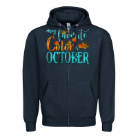 Navy my favorite color is october Zipper Hoodie - HRA Design Shop