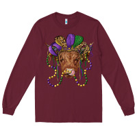 Burgundy highland cow with mardi gras hat Long Sleeve Tee - RanaPortraitStore
