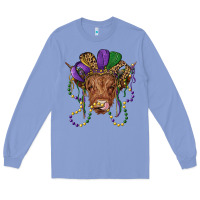 Colony Blue highland cow with mardi gras hat Long Sleeve Tee - RanaPortraitStore