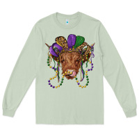 Matcha highland cow with mardi gras hat Long Sleeve Tee - RanaPortraitStore