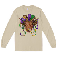 Mushroom highland cow with mardi gras hat Long Sleeve Tee - RanaPortraitStore