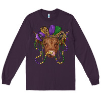 Plum highland cow with mardi gras hat Long Sleeve Tee - RanaPortraitStore
