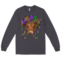 Smoke highland cow with mardi gras hat Long Sleeve Tee - RanaPortraitStore