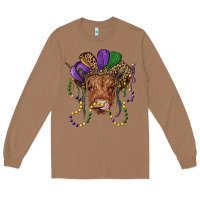 Toasted Coconut highland cow with mardi gras hat Long Sleeve Tee - RanaPortraitStore