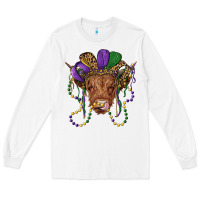 White highland cow with mardi gras hat Long Sleeve Tee - RanaPortraitStore