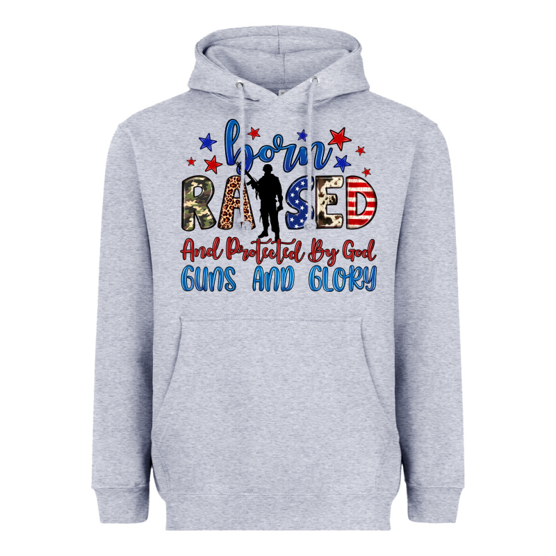 Born Raised And Protected By God Guns And Glory Heavyweight Hoodie by JahusDesignShop | Teevron